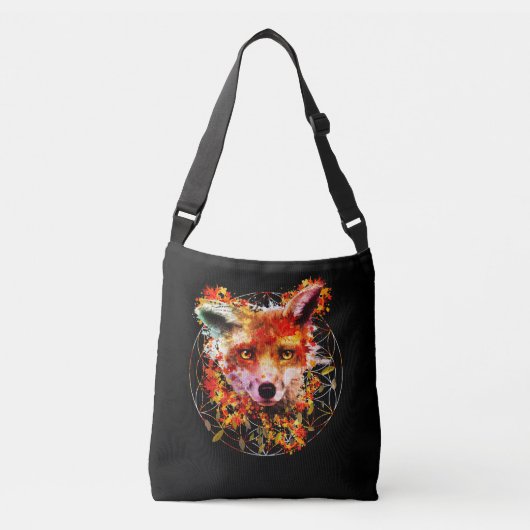 Waterverf Fox Spirit Animal Flower of Life Crossbody Tas (Voorkant)