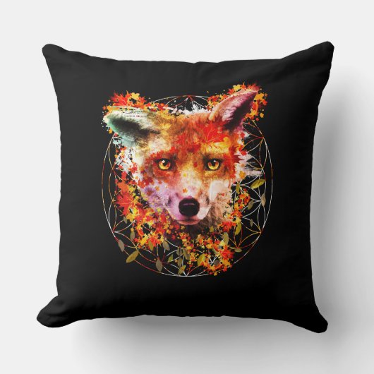 Waterverf Fox Spirit Animal Flower of Life Kussen (Voorkant)