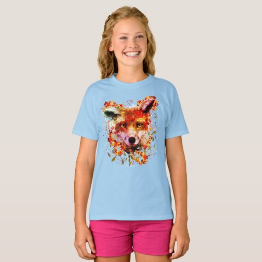 Waterverf Fox Spirit Animal Flower of Life T-shirt (Voorkant volledig)