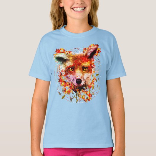 Waterverf Fox Spirit Animal Flower of Life T-shirt (Voorkant)