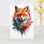 Waterverf Fox Splatter Art Portrait Splash Blank Kaart (Gele Bloem)