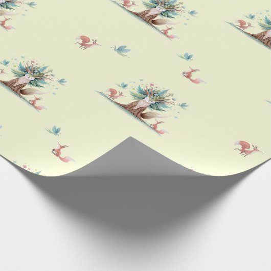 Waterverf Fox Tree Wrapping Paper Cadeaupapier (Hoek)