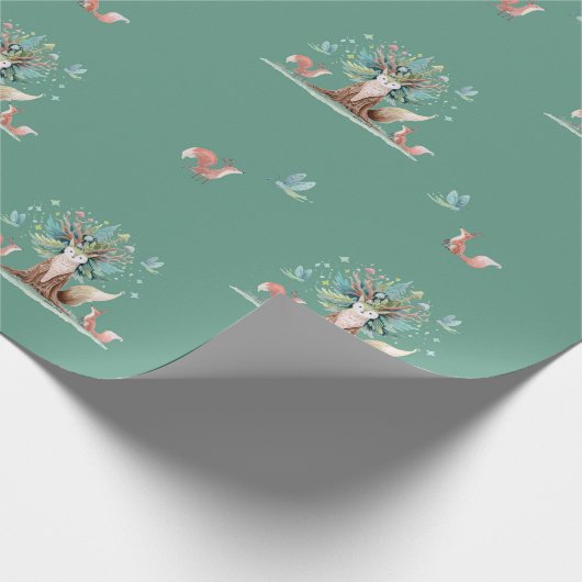 Waterverf Fox Tree Wrapping Paper Cadeaupapier (Hoek)
