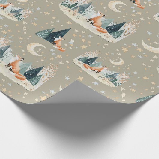 Waterverf Fox Trees and Stars Wrapping Paper Cadeaupapier (Hoek)