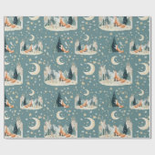 Waterverf Fox Trees and Stars Wrapping Paper Cadeaupapier (Vlak)