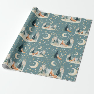 Waterverf Fox Trees and Stars Wrapping Paper Cadeaupapier