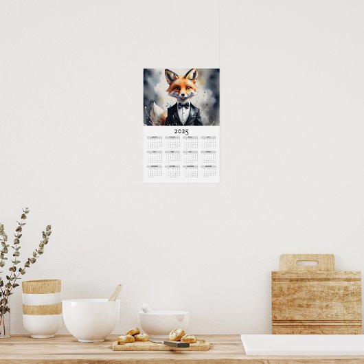Waterverf Fox Tuxedo Bow Stropdas 2025 Muurkalende Poster (Keuken)
