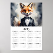 Waterverf Fox Tuxedo Bow Stropdas 2025 Muurkalende Poster (Voorkant)
