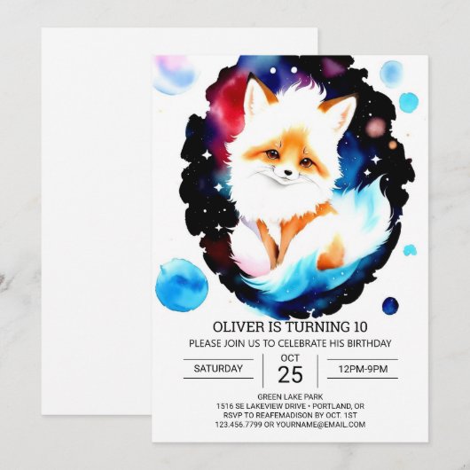 Waterverf Fox Verjaardagsavontuur Kaart (Voorkant / Achterkant)