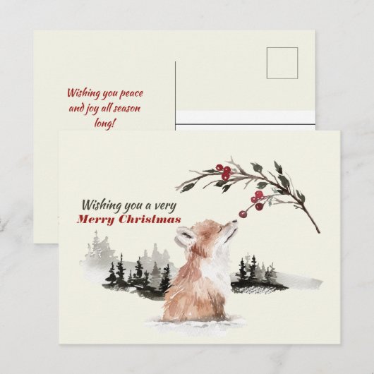 Waterverf Fox wenst u een heel vrolijk kerstfeest Briefkaart (Voorkant / Achterkant)