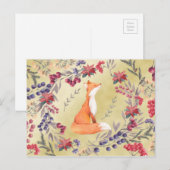 Waterverf Fox Winter Berries Gold Briefkaart (Voorkant / Achterkant)