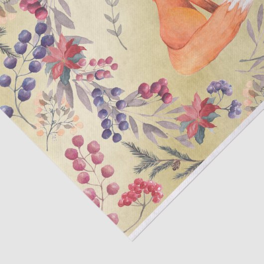Waterverf Fox Winter Berries Gold Tissuepapier (Detail)