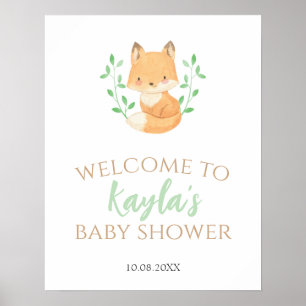 Waterverf Fox Woodland Baby shower Welkomstteken Poster
