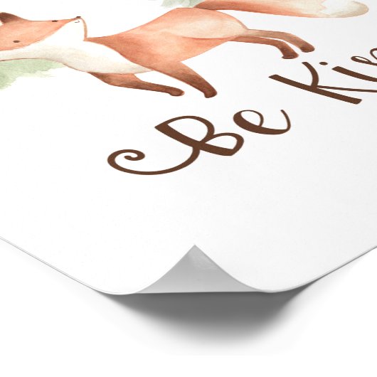 Waterverf Fox Woodland Friends be Kind Nursery Poster (Hoek)