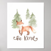 Waterverf Fox Woodland Friends be Kind Nursery Poster (Voorkant)