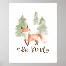 Waterverf Fox Woodland Friends be Kind Nursery
