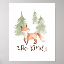Waterverf Fox Woodland Friends be Kind Nursery Poster