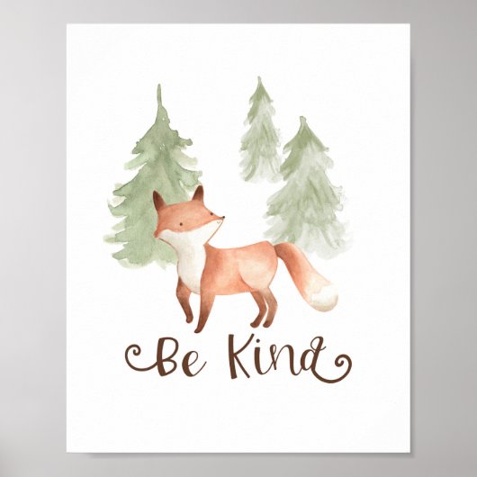 Waterverf Fox Woodland Friends be Kind Nursery Poster (Voorkant)