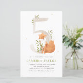 Waterverf Fox Woodland Vijfde Verjaardagsuitnodigi (Staand voorkant)