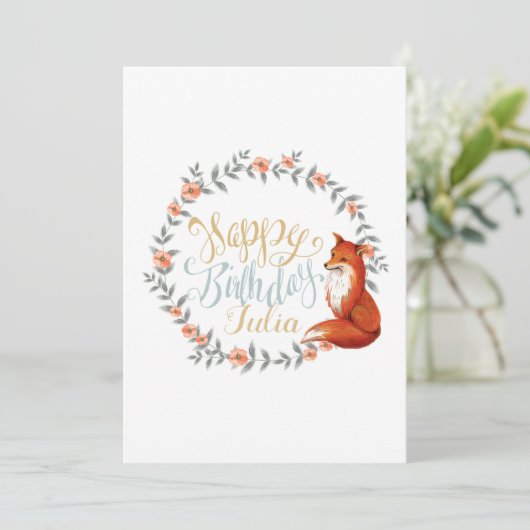 Waterverf Fox Wreath Birthday Greeting (Staand voorkant)