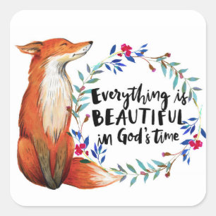 Waterverf Fox Wreath Gods Time Vierkante Sticker