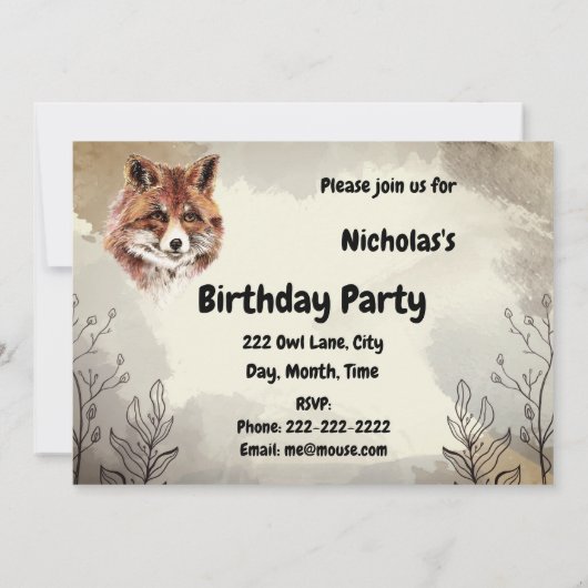 Waterverf Foxes Animal Custom Birthday Kaart (Achterkant)