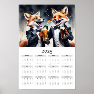 Waterverf Foxes Cheers Tuxedo 2025 Muurkalender Poster