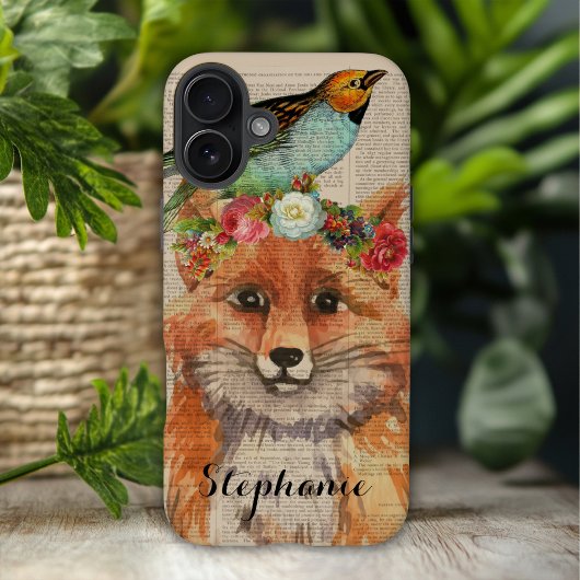 Waterverf Foxy Bloemige Vrienden Gepersonaliseerde Case-Mate iPhone Case