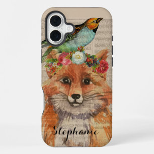Waterverf Foxy Bloemige Vrienden Gepersonaliseerde iPhone 16 Plus Hoesje
