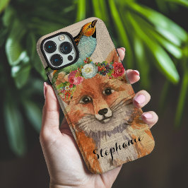 Waterverf Foxy Floral Friends Persoonlijke naam iPhone 16 Pro Max Hoesje