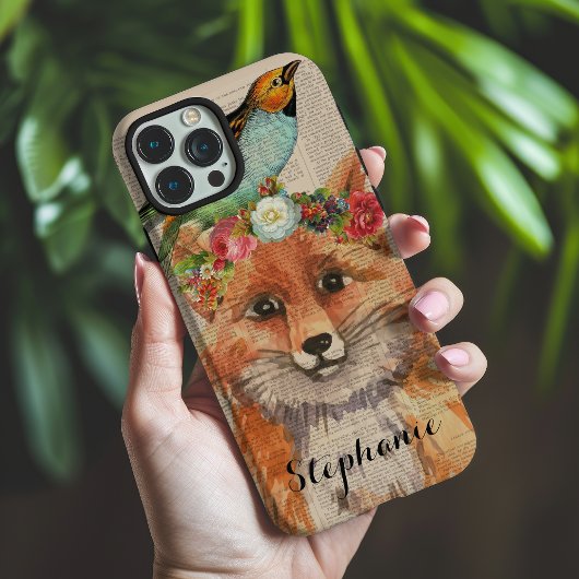 Waterverf Foxy Floral Friends Persoonlijke naam Case-Mate iPhone Case