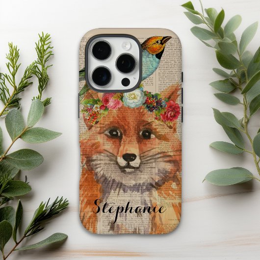 Waterverf Foxy Floral Friends Persoonlijke naam Case-Mate iPhone Case