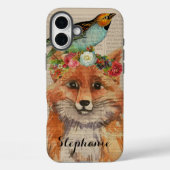 Waterverf Foxy Floral Friends Persoonlijke naam Case-Mate iPhone Case (Achterkant)