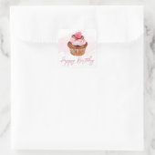 Waterverf Framboos & Chocolade Cupcake Verjaardag Vierkante Sticker (Tas)