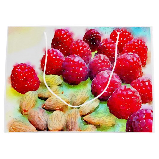 Waterverf frambozen en amandelen groot cadeauzakje (Voorkant)