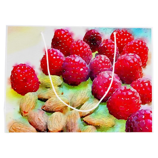 Waterverf frambozen en amandelen groot cadeauzakje (Achterkant)