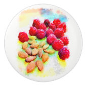 Waterverf frambozen en amandelen keramische knop (Voorkant)