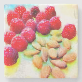 Waterverf frambozen en amandelen stenen onderzetter (Voorkant)