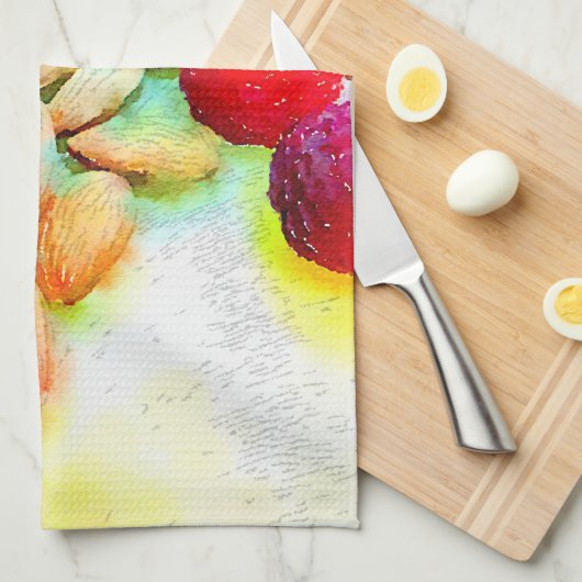 Waterverf frambozen en amandelen theedoek (Quarter Fold)