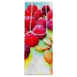 Waterverf frambozen en amandelen wijn cadeautas