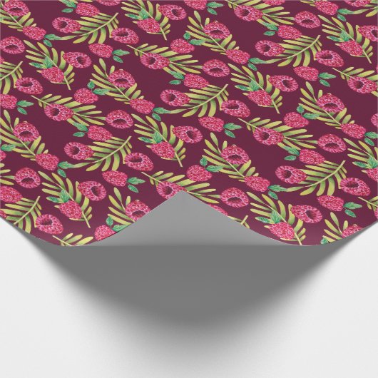 Waterverf frambozen: rood fruitpatroon. cadeaupapier (Hoek)