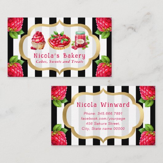 Waterverf frambozen taarten en jam bakkerij visitekaartje (Voorkant / Achterkant)