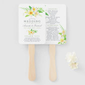 Waterverf Frangipani bruiloft programma Handwaaier (Voorkant en achterkant)