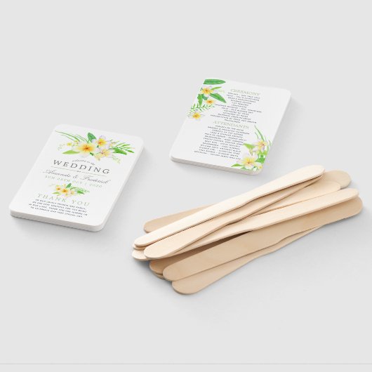Waterverf Frangipani bruiloft programma Handwaaier (Niet-gemonteerd)