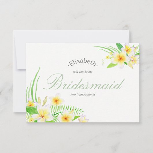 Waterverf Frangipani bruiloft Wees mijn bruidsmeis Kaart (Voorkant)