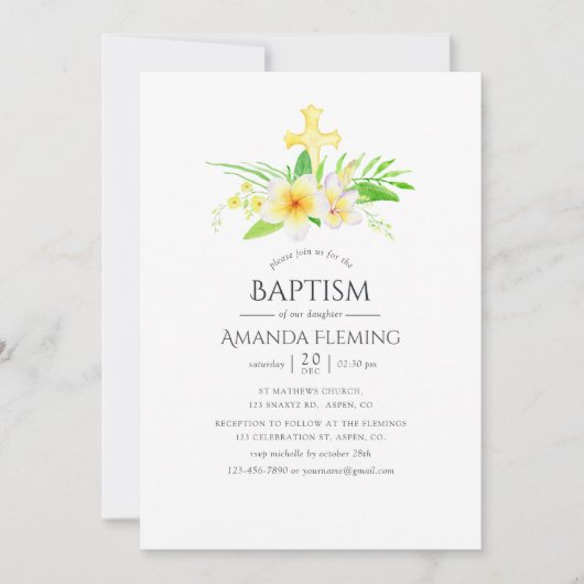 Waterverf Frangipani Doop of doop Kaart (Voorkant)