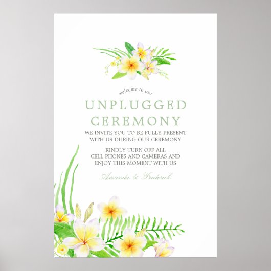 Waterverf Frangipani Wedding Unplugged Ceremony Poster (Voorkant)