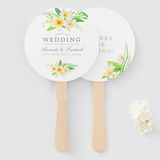 Waterverf Frangipani Wedding Wedding Favor Handwaaier (Voorkant en achterkant)