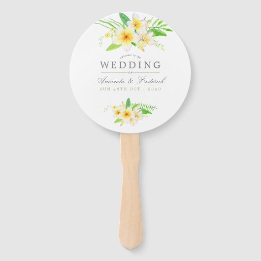 Waterverf Frangipani Wedding Wedding Favor Handwaaier (Voorkant)