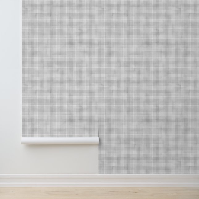  Waterverf Frans Grijs Gingham Pattern Behang (Applicatie)